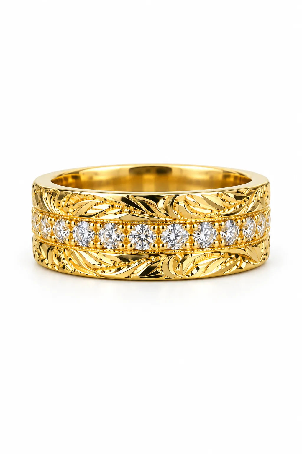 Goldring mit Muster und Zirkonia