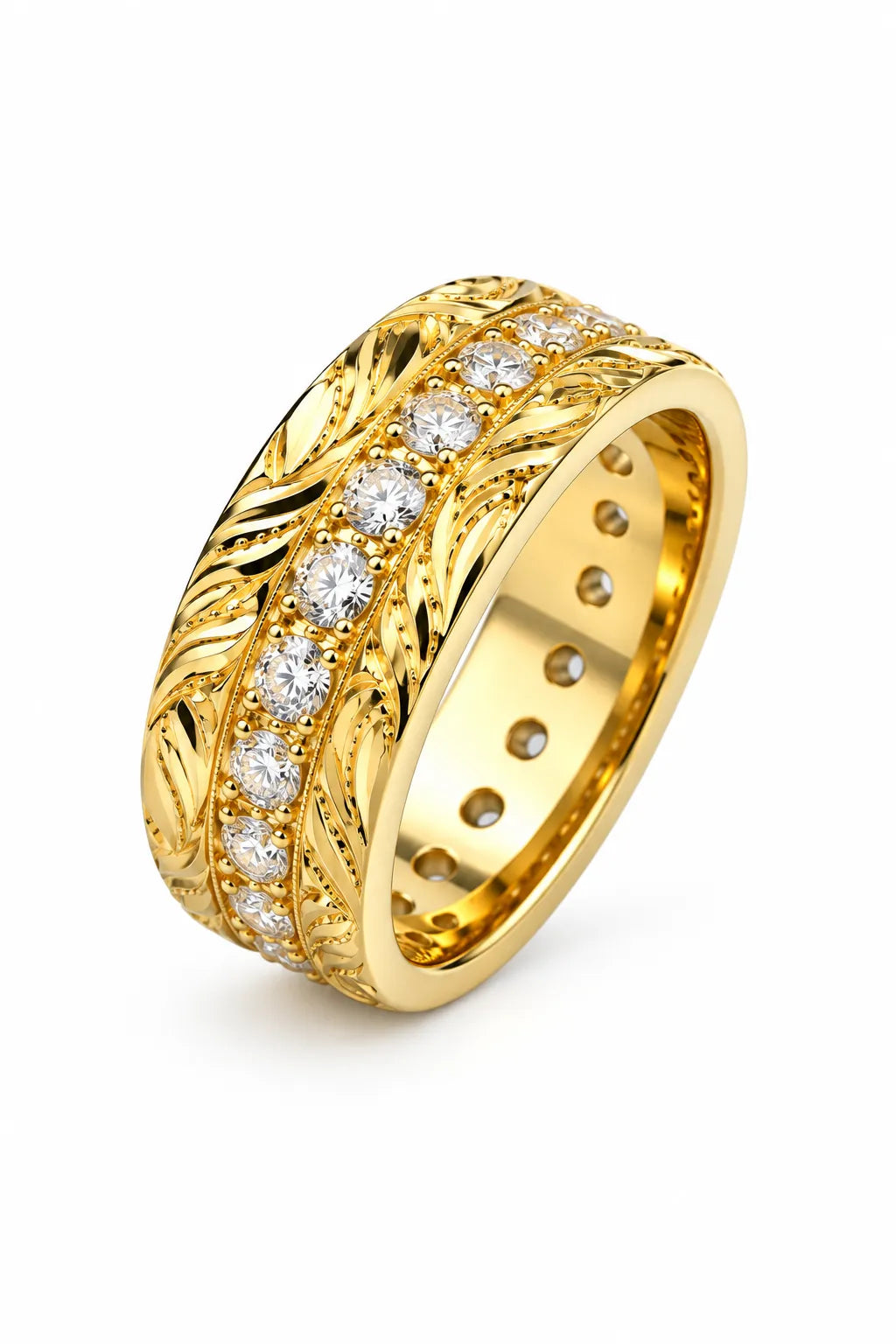 Goldring mit Muster und Zirkonia