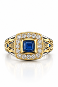 Siegelring Gold Blau Silber mit Zirkonia