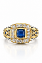Siegelring Gold Blau Silber mit Zirkonia