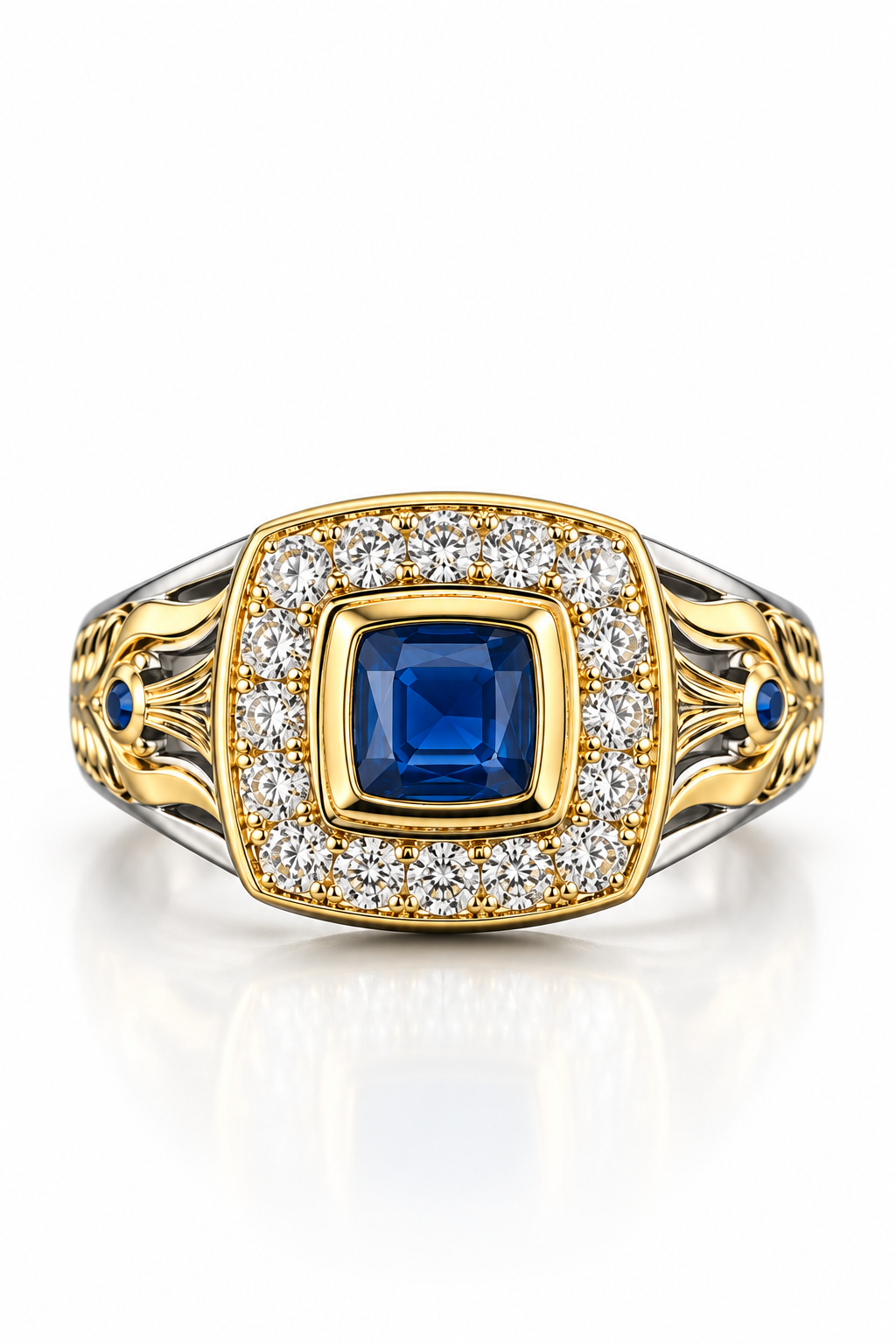 Siegelring Gold Blau Silber mit Zirkonia