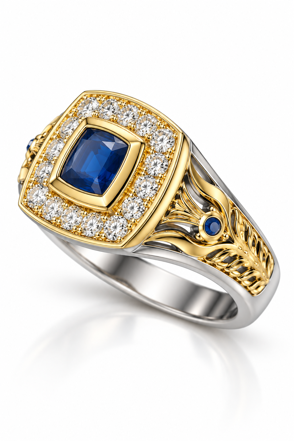 Siegelring Gold Blau Silber mit Zirkonia