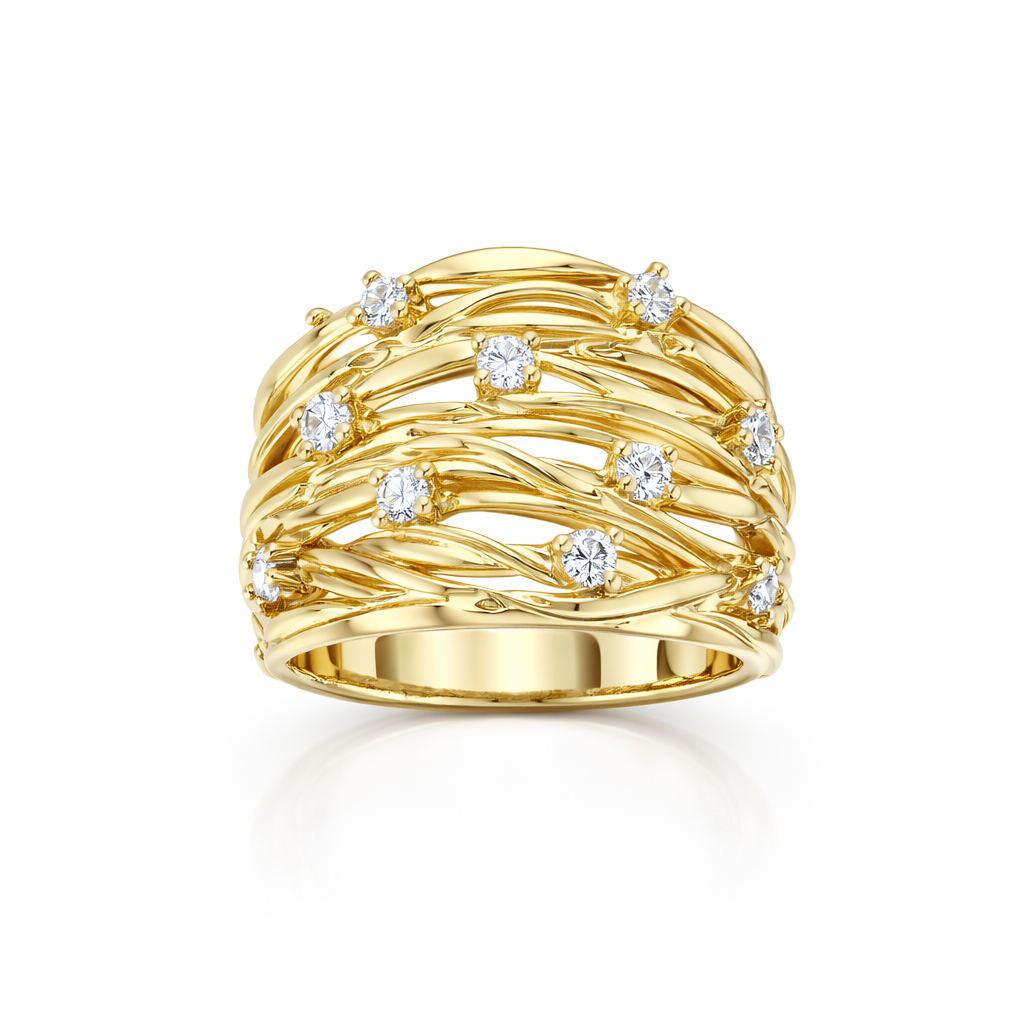 Großer Goldring mit Zirkonia Steinen