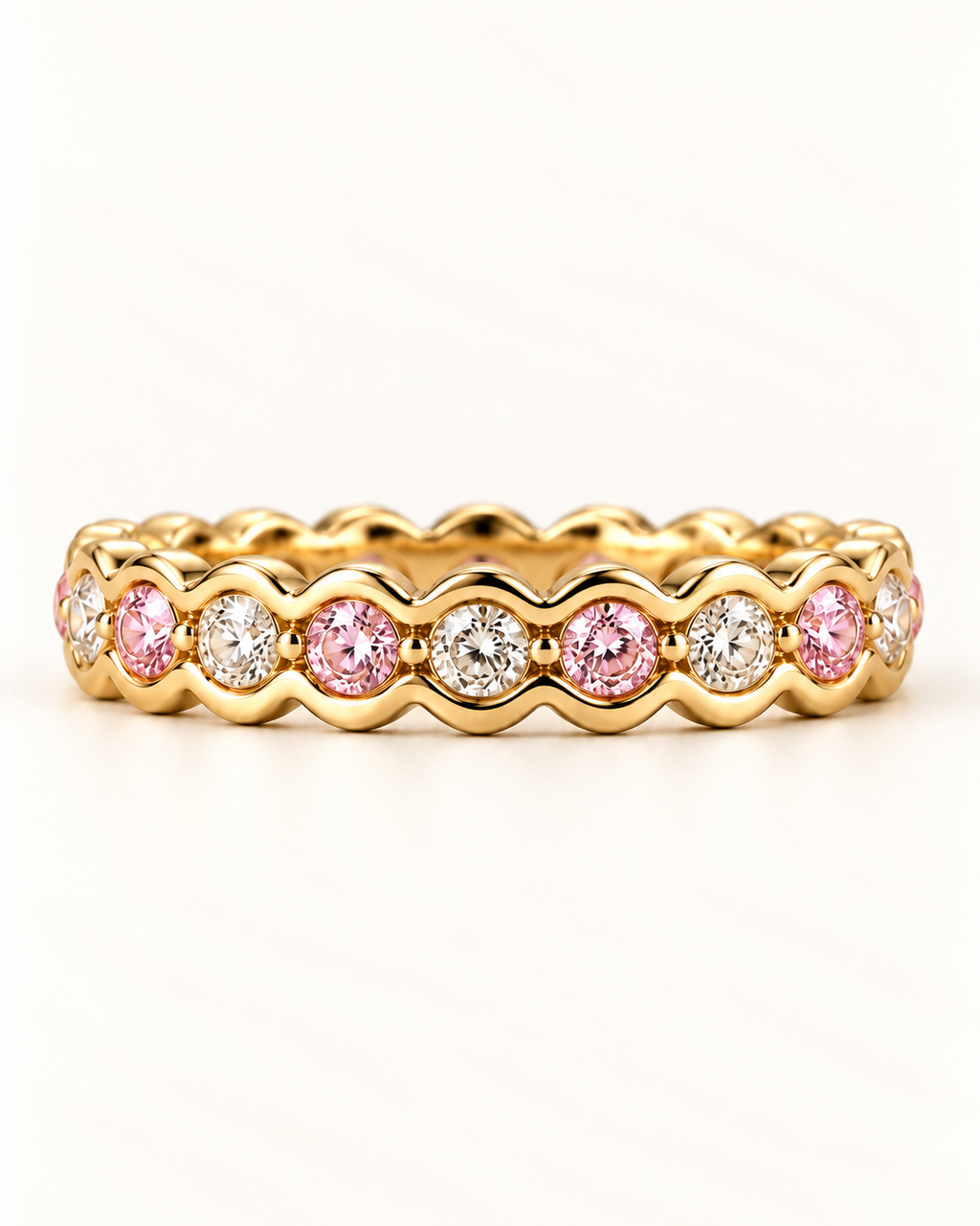 Eternity Ring mit pinken und weißen Zirkonia Steinen in Gold