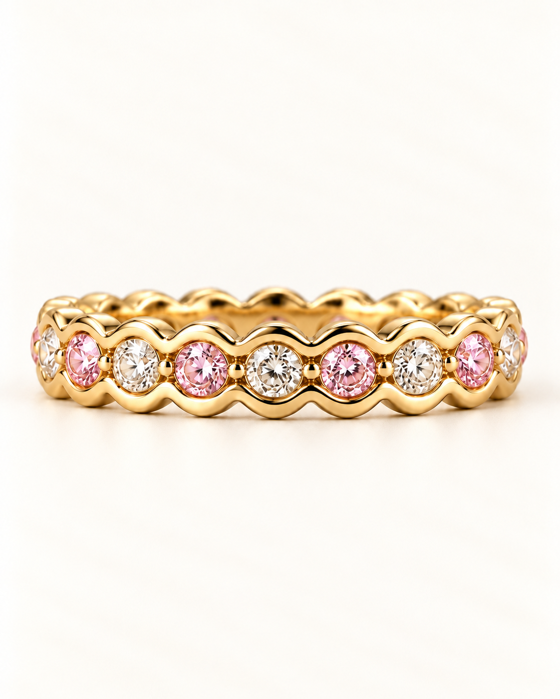 Eternity Ring mit pinken und weißen Zirkonia Steinen in Gold