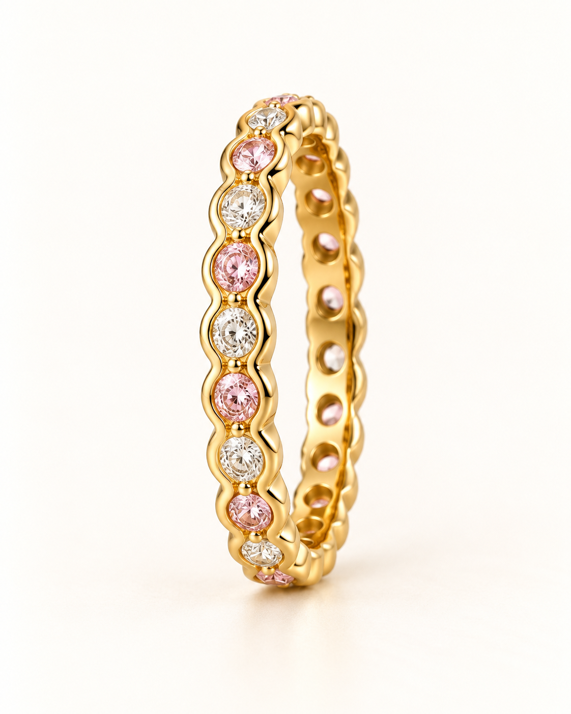 Eternity Ring mit pinken und weißen Zirkonia Steinen in Gold